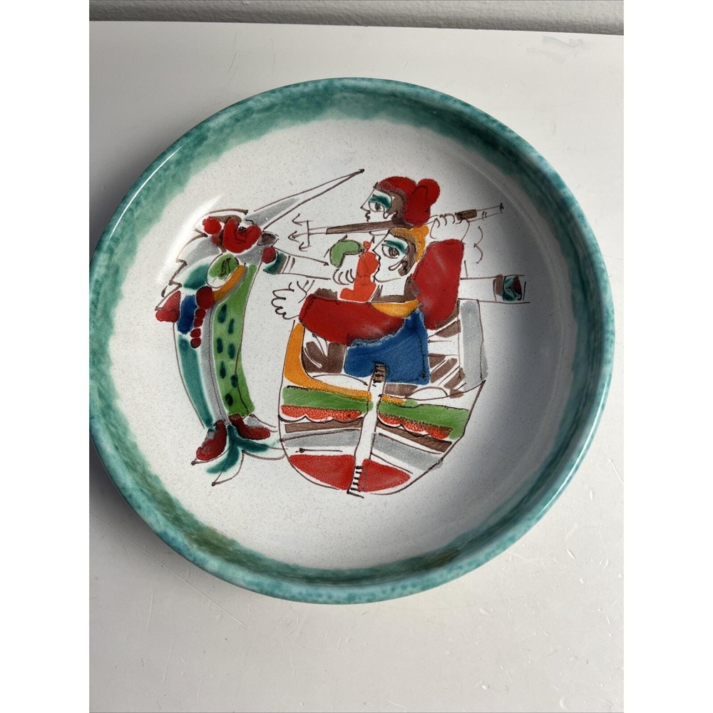 Vintage Desimone Handmade & Painted 8" Plate Low Bowl Made in Italy 1970s-1980